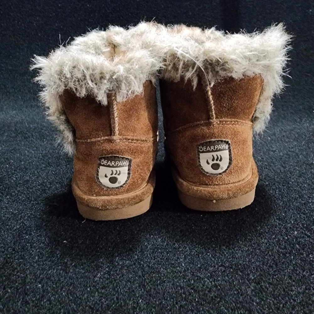Bearpaw Toddler Hickory Brown Suede Faux Fur Trim Ankle Boots Size 12 US - Picture 7 of 9